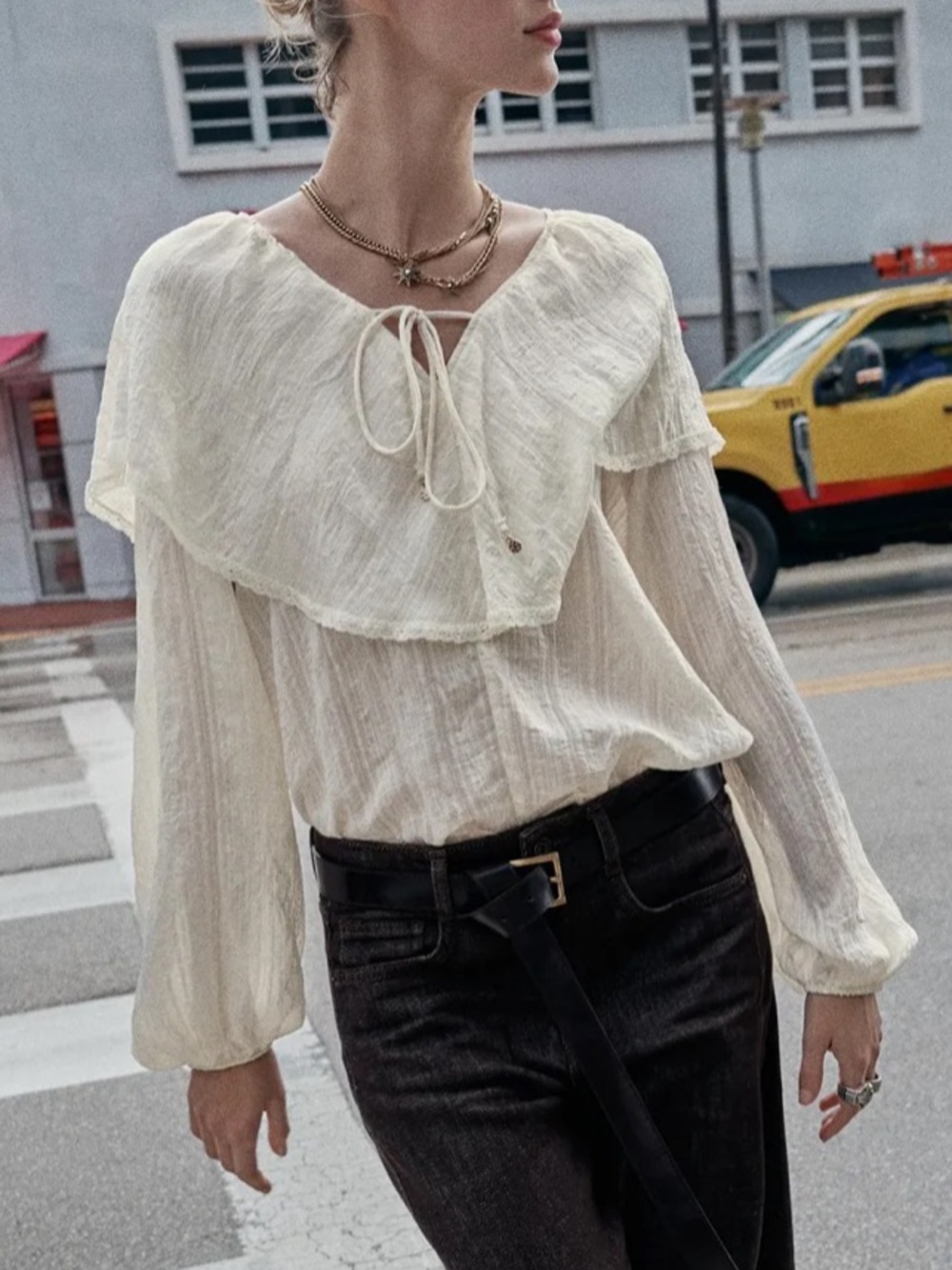 Zara Ecru Ruffled Lace Blouse. Size XL. Brand new!